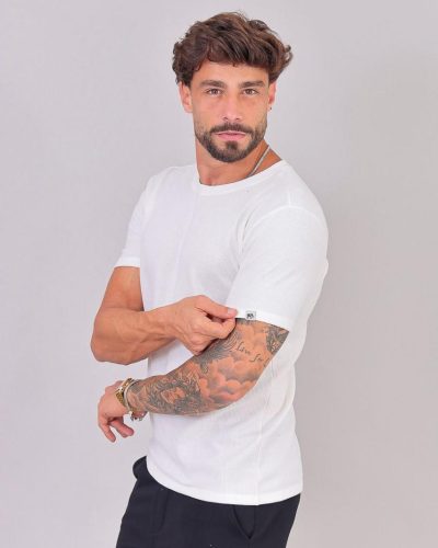 Camiseta Maculina Branca Malha Waffle