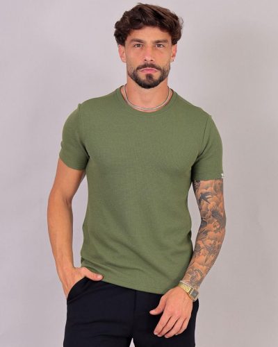Camiseta Maculina Verde Malha Waffle 2